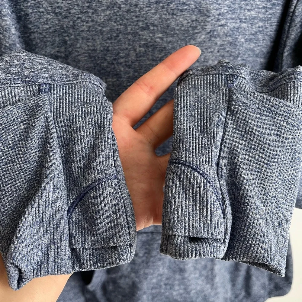 Athleta Girl Uptempo Heathered Blue Hoodie Thumb Holes Pockets Size Medium 8-10